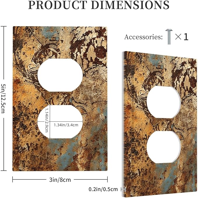 Outlet Covers Shabby Old Rusty Antique Brass Copper Print 1 Gang Duplex Light Switch Cover Plate Decorative Wall Plates Socket Cover Electrical Switchplate for Kitchen Home Decor