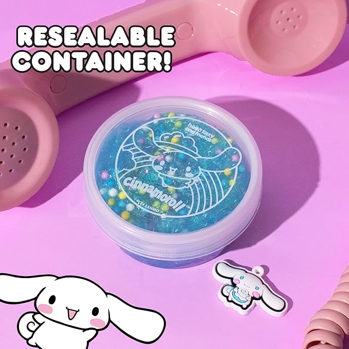 Cinnamoroll SLIMYGLOOP Mix’EMS Slime, Collectible Charm with Fun Add-Ins, Hello Kitty and Blue Glitter Slime, Sanrio Party Favors for Kids 8-12, Girls Toys Age 6-8, Sanrio Stuff