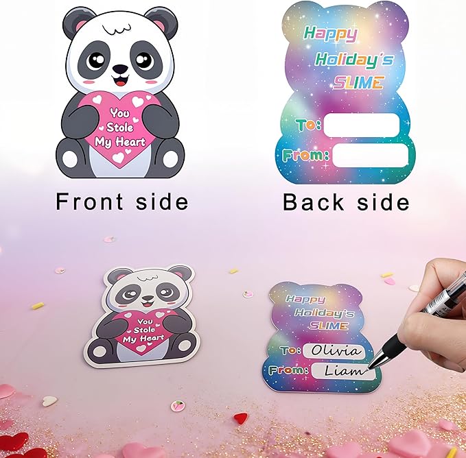 Heart - Panda Peachybaby - Cloud Slime,Stress Relief Toys with Cute Panda Cards Bulk for Exchange Present, Party Favors Kids Boys Girls,Goodie Bag Stuffers