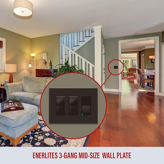 ENERLITES Screwless Decorator Wall Plates Child Safe Outlet Covers, Gloss Finish, Medium Size 3-Gang 4.88" H x 6.77" L, Unbreakable Polycarbonate Thermoplastic, SI8833M-BR, Brown
