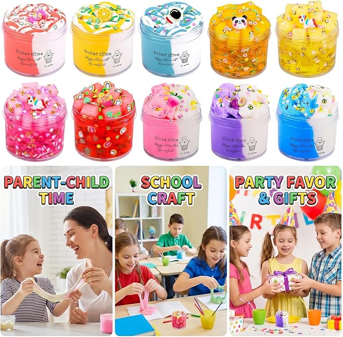 9 Pack Axolotl Slime Kit, with 3 Jelly Cube Crunchy Slime 3 Cloud Slime 3 Butter Slime, for Girls and Boys Party Favors, Stress Relief Toy for Kids, School Education