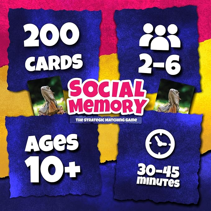 Social Memory - Strategic Twist On Classic Memory Game! Great for Grandkids, Engaging Matching Cards for Families and Kids. Perfect for 2-5 Players and Family-Friendly Fun