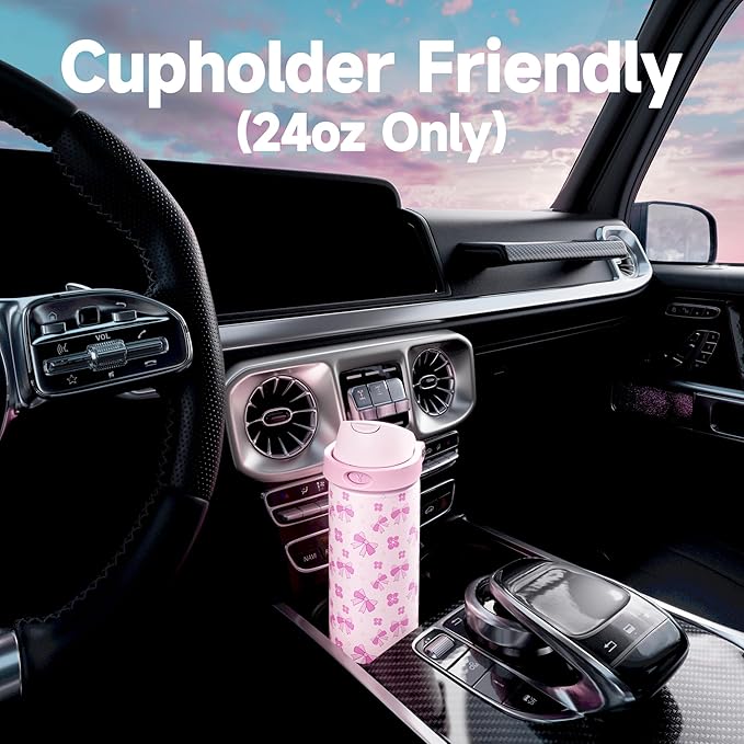 24 oz Insulated Water Bottle for Women: Meoky Stainless Steel Water Bottle with 2-in-1 Straw and Spout Lid - Leak Proof, Cold for 24 Hours, Fits in Car Cup Holder, BPA-Free for Sports Travel, Ribbonie