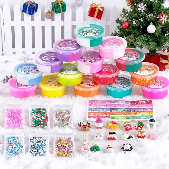 LAWOHO 15 Pack Fantasy Slime Kit for Kids, Super Soft and Non-Sticky Stress Relief Crunchy Slime Toys, DIY Butter Clear Slime Party Favor for Easter Christmas Birthday Goodie Bags Stuffers