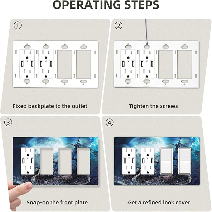 Moon Ocean Nautical Octopus 4 Gang Quad Rocker Light Switch Cover Plate Decorative Electric Faceplate Switchplate Living Room Bedroom Decorate Jumbo Screwless