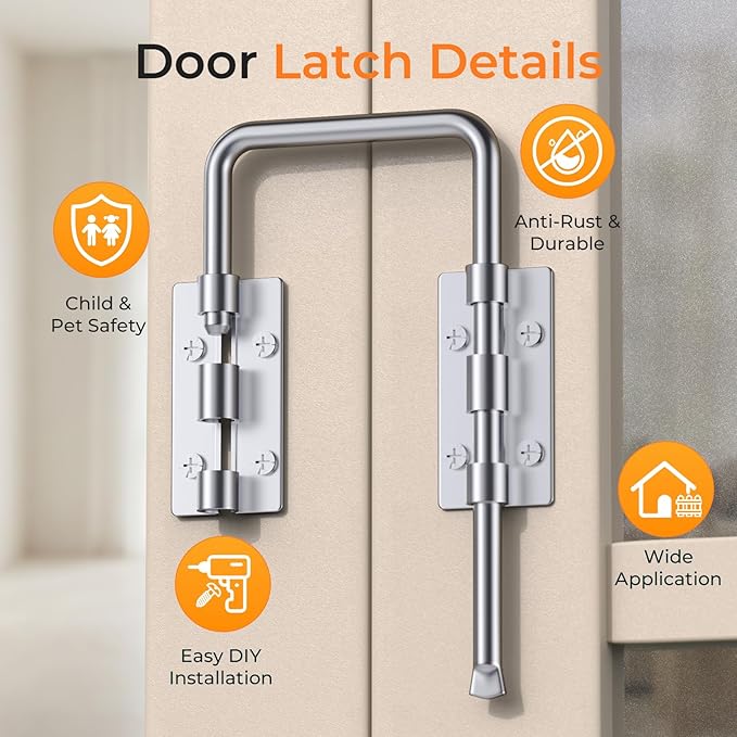 Patio Sliding Door Loop Lock, U-Shaped Rotating Latch, 90° / 180° Adjustable Door Lock for Uneven Surfaces, Child & Pet Safety Lock for Sliding Doors, Windows & Gates, (Sliver, 2 Pack)
