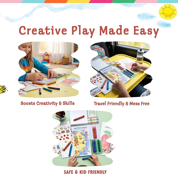 Bright Stripes Richard Scary Busy World Art on the Go Travel Coloring Kit for Kids Ages 3+ | Coloring & Sticker Activity Set with Crayons | Screen-Free Creative Fun for Toddlers & Young Children