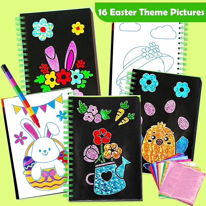 FUNNYB&G Foil Art Crafts for Kids Ages 4-8: Easter Basket Stuffers Essentials for Kids 2026, Easter Gifts for Kids, Crafts Supplies,Party Favors,Creative Toys for Kids 4 5 6 7 8 Years Old(Easter)
