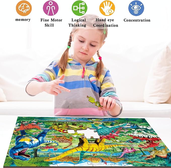 100 Piece Puzzles for Kids Ages 4-6 6-8 8-10, 100 Piece Dinosaur Learning Educational Jigsaw Puzzles, Kids Puzzles Ages 5-8 Gifts for Girls Boys - Every Piece is Unique