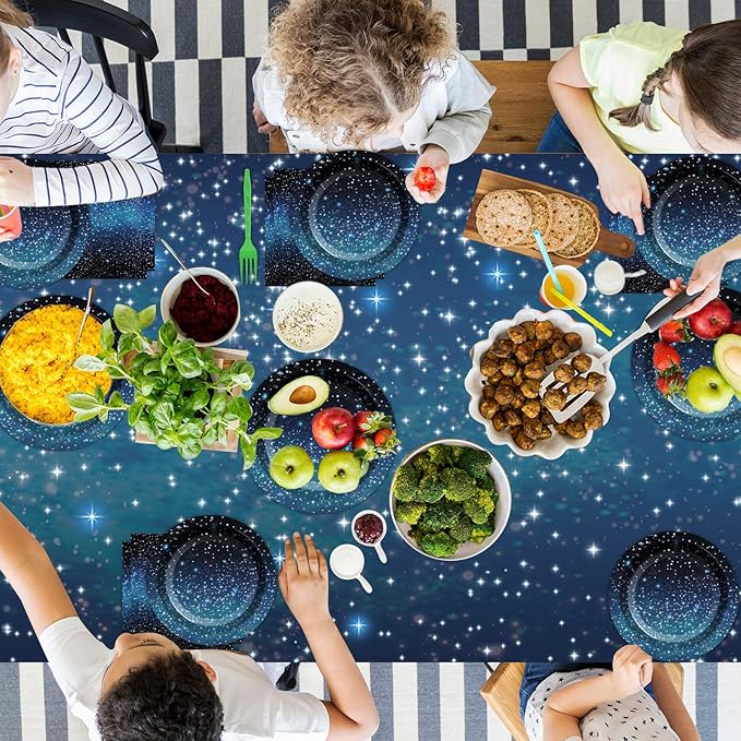 Galaxy Party Supplies Serves 24 Starry Night Party Paper Plates Napkins Space Theme Tablecloth Set Tableware Kit for Kids Birthday Party Baby Shower Dec