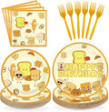 96Pcs Toast Bread Birthday Party Supplies Breakfast Bread Plates and Napkins Disposable Toast Food Theme Tableware Set for Kids Happy Birthday Party Decorations Serves 24