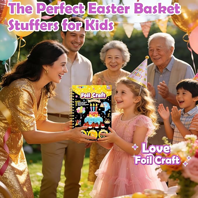 FUNNYB&G Foil Art Crafts for Kids Ages 4-8: Mother's Day 2026, Birthday Gift for Girls, Art and Crafts Supplies, Party Favors, Creative Toys for Girls 4 5 6 7 8 9 Years Old (Happy Birthday)