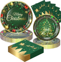 72PCS Christmas Plates and Napkins for Party Decorations, Set of 24 Merry Christmas Disposable Tableware Supplies, Green Gold Christma Tree Paper Plates for Xmas Party