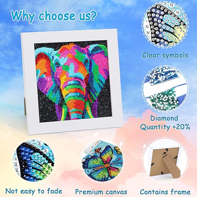 Libfx Diamond Art Kits for Kids with Frame Diamond Art for Girls Boys Beginners Arts and Crafts Ages 8-12 Birthday Gifts (Elephant)