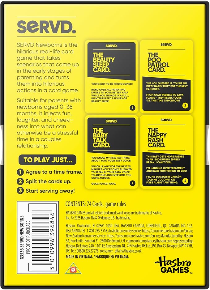 Hasbro SERVD Newborn Parents Edition Game – Hilarious Real-Life Couples Card Game for Infant and New Parents, First Birthdays – Ages 17+