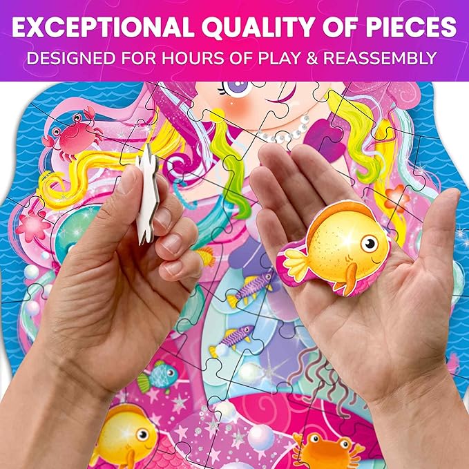 QUOKKA Puzzles for Kids Ages 4-6 – 4x48 Pieces Jigsaw Puzzles for Toddlers 2-4 – Shimmery Princess, Mermaid, Butterfly & Unicorn Shaped Children's Game Ages 3-5 – Educational Toy Gift for Kids 5-8