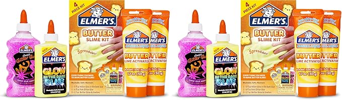 Elmer's Butter Slime Kit, Includes Glow in the Dark and Glitter Glue, Slime Activators, Washable, Safe, Nontoxic, 4 Piece Kit - Ideal for Kids, Activity Time, Classroom, Party, Gifts (Pack of 2)