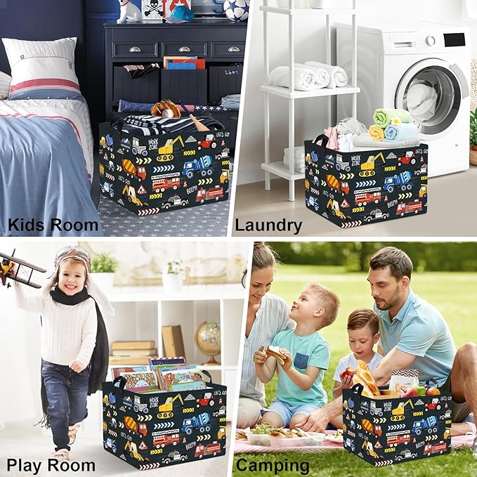Clastyle City Car Baby Laundry Hamper Kid Storage Basket Boy Gift Toy Box Collapsible Clothes Organizer Nursery Bin for Bedroom,Fire Truck,40 * 30 * 30 cm