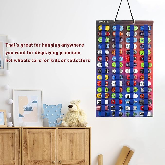 Hanging Storage Organizer for Toy Cars Felt Display Case Hold Up 60 Toy Cars (Without Accessories) (Colorful)