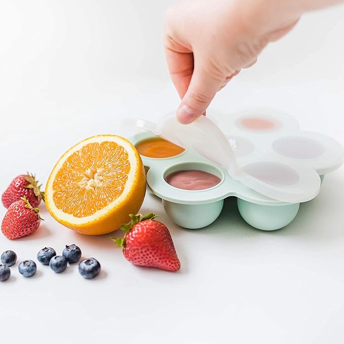 Simka Rose Baby Food Storage Containers - Freezer Safe Tray Silicone Baby Food Freezer Storage Tray Molds Breast Milk Freezer Tray - 2.5 Oz BPA Free with Clip-on Lid for homemade Purees & Breastmilk
