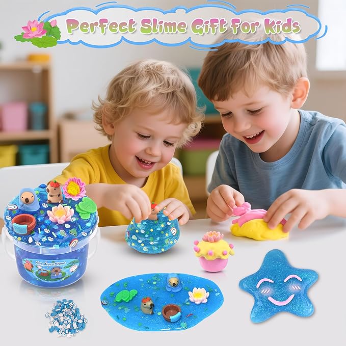 Capybara Slime Kit 10oz, Big Clear Slime Bucket for Kids 8-12 with 8 Packs Add-ins (Including Clay), Soft and Non-Sticky Kids Slime Toys, ASMR, Perfect Birthday Easter Gifts for Boys Girls