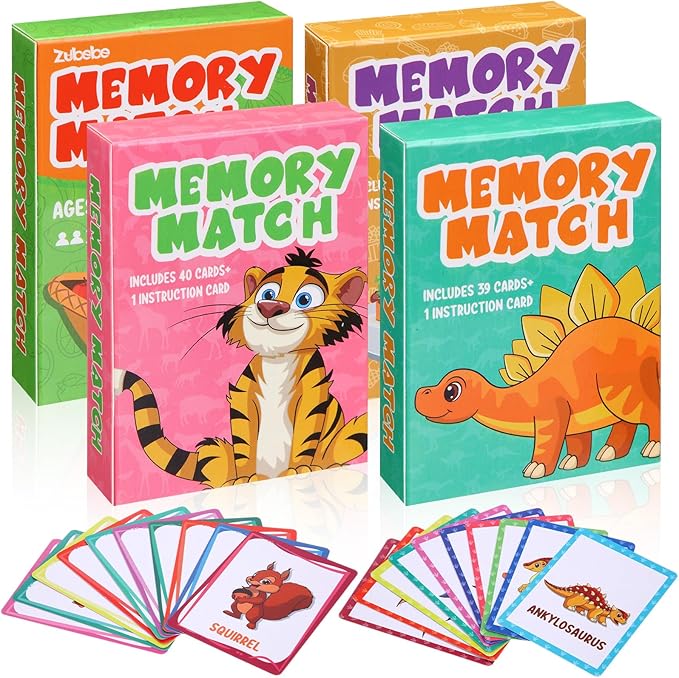 Zubebe 4 Sets Memory Matching Game for Kids Memory Match Fun Matching Game Educational Toys for Family Night, Party Favors, Classroom Prizes (Style 1)