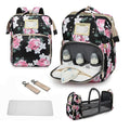 GurZinn Diaper Bag Backpack Waterproof Baby Bag Large Capacity Multifunction Nappy Bags Floral Insulated Durable Travel Maternity Back Pack with Changing Station for Baby （Black）