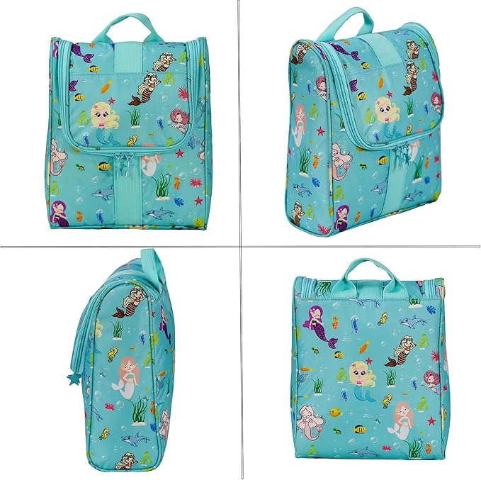 Remobia Hicol Cute Cartoon Hanging Kids Toiletry Bag Children Travel Cosmetic Makeup Organizer Wash Bag Shower bag Over Night Bag Camping Shaving Kit Bag for Boys & Girls (Mermaid)