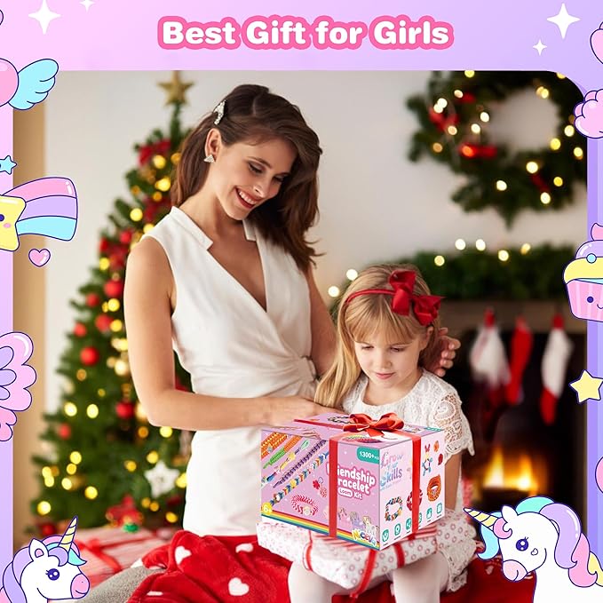 Rubber Band Bracelet Kit for Kids Girls Ages 6-12, 1300+ PCS DIY Craft Kits with 2 Weaving Comb & Organizer, Weaving Loom Kit Toys, Christmas Birthday Valentine Gifts for 7 8 9 10 11 12 Year Old