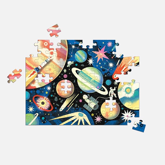 Mudpuppy Space Mission 100 Piece Double-Sided Puzzle – Two Fun Puzzles in One!, Colorful Illustrations of Your Favorite Cosmic Scenes, 22" x 16.5", Ages 6+