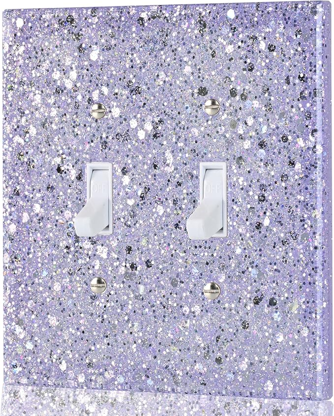 Light Switch Cover Plate - Shiny Purple Glossy Finish (2-Gang,5.1" x 5.1") - Sparkle Double Toggle Wall Plate