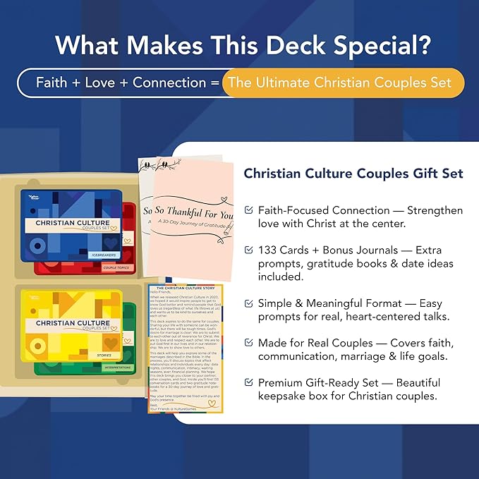 Kulture Games Christian Couples Gift Set - 133 Faith-Based Conversation Cards with 2 Gratitude Notebooks + Date Night Adventures - Couples Game for Adults, Wedding Set