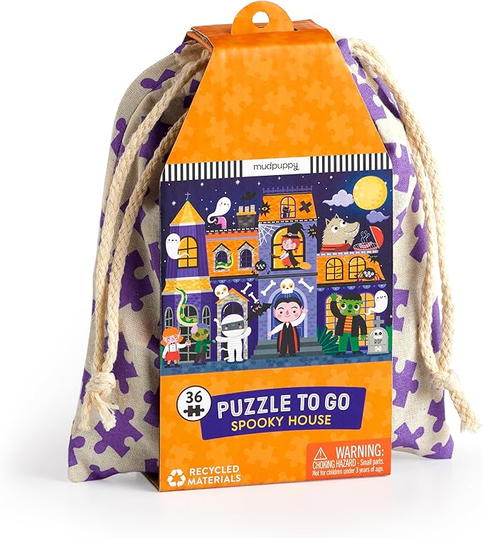 Mudpuppy Spooky House – 36 Piece Jigsaw Puzzle to Go Featuring an Adorable Haunted House with Spooky Friends Perfect for Travel and Boo Baskets
