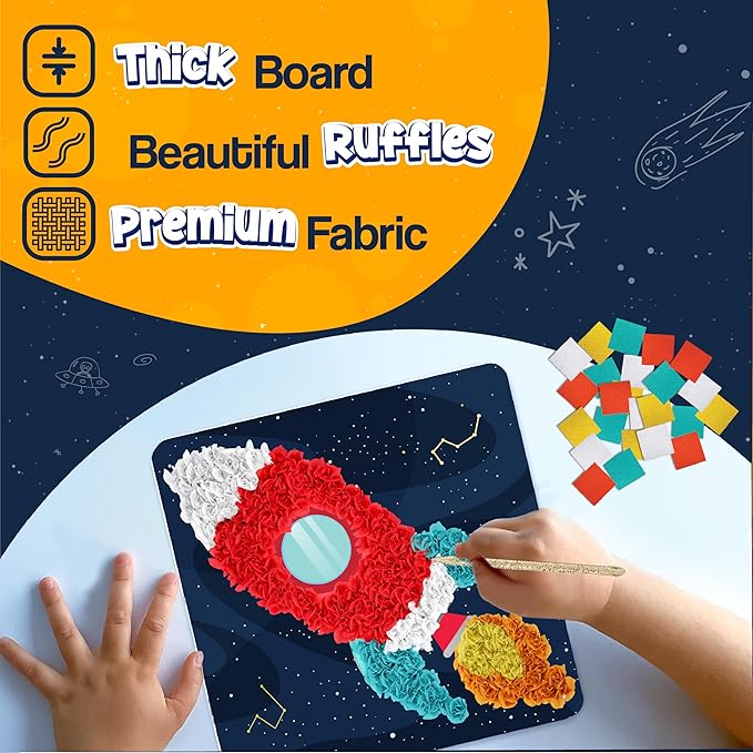 jackinthebox Poke Poke Art for Kids – Space Theme, Flower Pressing Kits, Mess-Free Fabric Art and Craft,Gift for Kids for Girls and Boys Ages 4 5 6 7 8