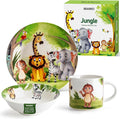 MIAMIO Kids' Jungle Dinnerware Set - 3 Pieces, Ceramic, Includes Plate, Bowl, and Cup