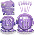 96Pcs 13th Birthday Decorations for Girls Purple Silver Official Teen 13th Plates and Napkins Sets Lavender Glitter 13 Year Old Party Decorations for Kids Official Teenager Birthday Favors Serve 24