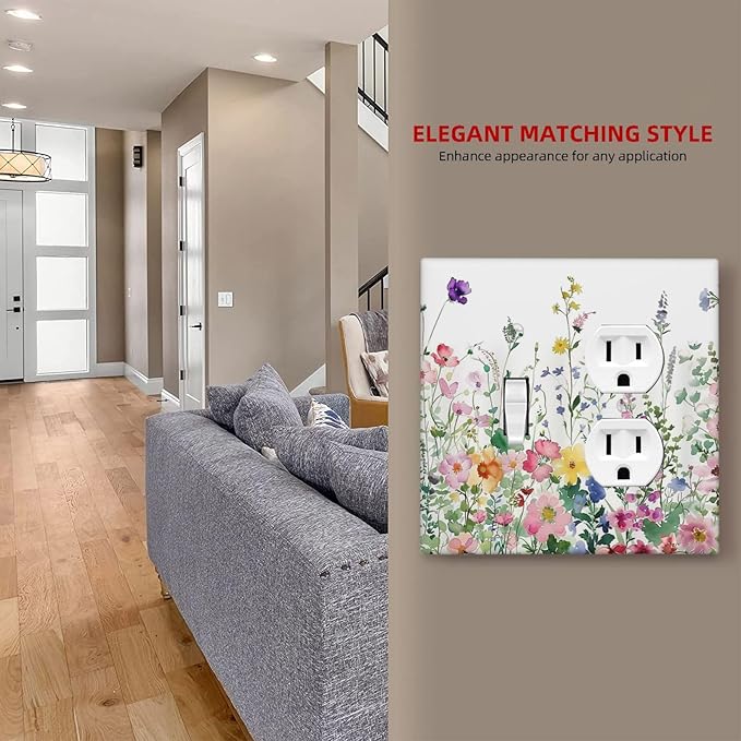 Wallplates Boho Colorful Flowers Plant Rustic Wildflower 1 Toggle 1 Duplex Switch Plate Electrical GFCI Faceplate Decorative Light Switch Covers for Bed Room Bathroom Decor