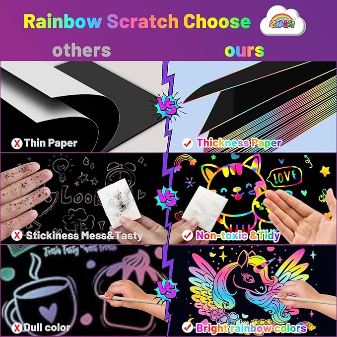 ZMLM Scratch Paper Art Crafts Kids Gifts, 100PCS Rainbow Scratch Paper Art for 3 4 5 6 7 8 9 Years Old Girls Boys, Arts and Crafts for Kids 4-6, Birthday Gifts Toys and Party Favors (Blue)