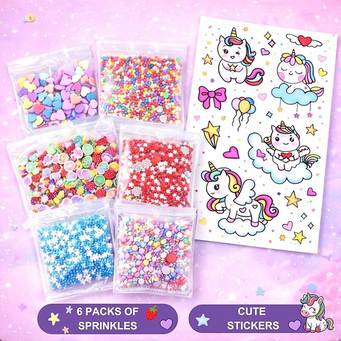 Butter Slime Kit for Girls Ages 8-12, 6 Pack Pre-Made Slime Kit with Charms, Sprinkles, Ice Cream Add-Ins & Storage Case, Soft Non-Sticky Sensory Gift for Kids