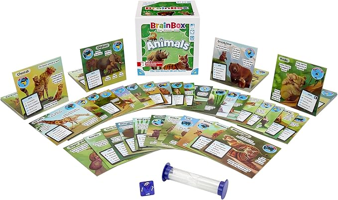 BrainBox Animals Card Game - Memory & Observation, 55 Detailed Scene Cards, Family-Friendly Trivia for Kids & Adults, Ages 8+, 1+ Players, 10 Min Playtime, Made by Green Board Games