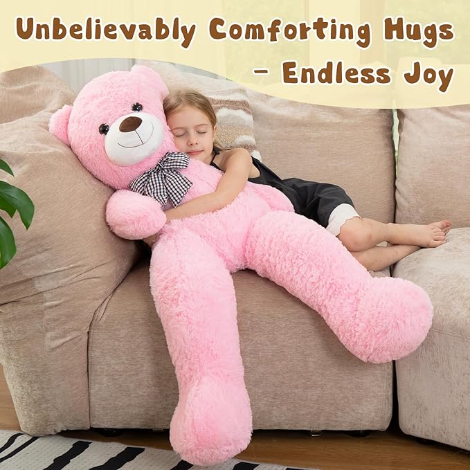 MorisMos Pink Giant Teddy Bear 4 Feet, Lovely 47inch Classic Stuffed Animals Plush, Daughter Girlfriend Birthday Gift for Lover, Party Favor