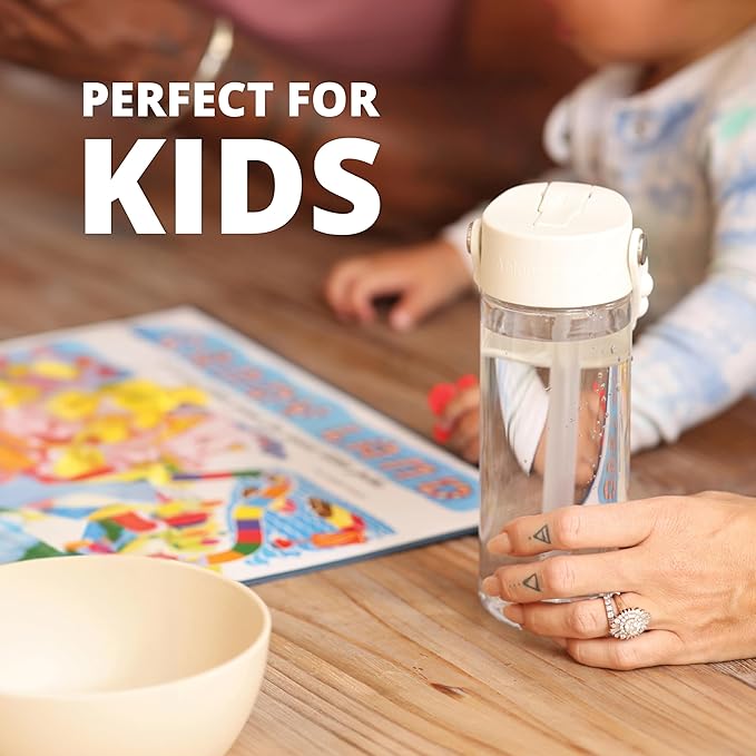 Elemental Water Bottles for Kids - Splash Kids Water Bottle for School with Pop-it Handle - BPA Free Tritan Plastic Water Bottle with Straw Leak Proof when Spout is Closed - Clear - 18oz