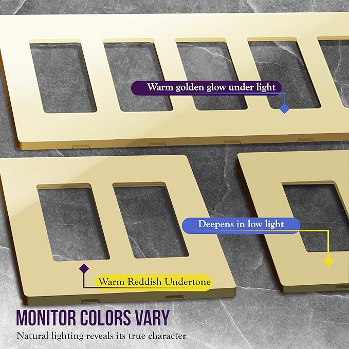 ENERLITES Elite Series Screwless Decorator Wall Plate Child Safe Outlet Cover, Gloss Finish, Size 5-Gang 4.68" H x 10.14" L, Unbreakable Polycarbonate Thermoplastic, SI8835-GD, Gold