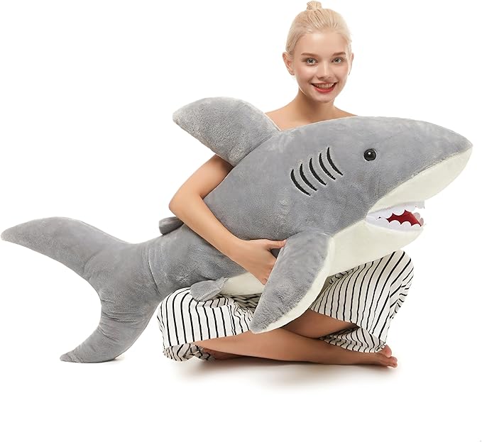 MorisMos 51inch Giant Shark Stuffed Animal, Large Shark Plush Toy Pillow Gift for Kids, Girlfriend, Gray