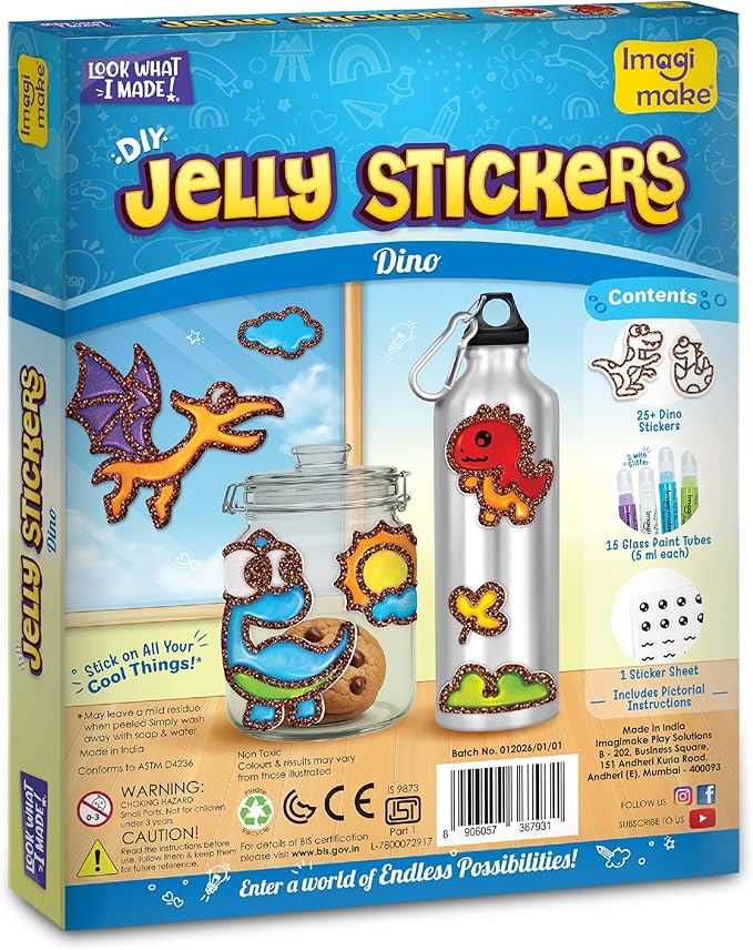 Imagimake DIY Jelly Stickers – Dino | 25+ Sticker Templates, Glass Paint | Arts & Crafts for Kids 4-6| Kids Activities | Toddler Girl Toys | Birthday Gift for Girls & Boys Age 3,4,5,6,7 Years Old