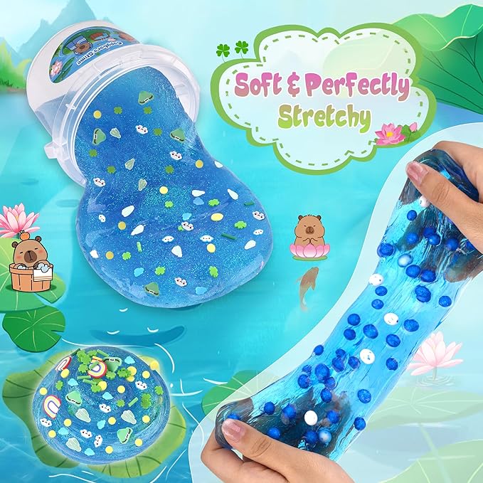 Capybara Slime Kit 10oz, Big Clear Slime Bucket for Kids 8-12 with 8 Packs Add-ins (Including Clay), Soft and Non-Sticky Kids Slime Toys, ASMR, Perfect Birthday Easter Gifts for Boys Girls