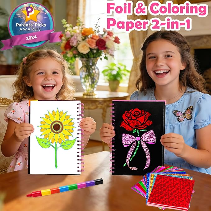 FUNNYB&G Foil Art Crafts for Kids Ages 4-8: Mother's Day 2026, Birthday Gift for Girls, Art and Crafts Supplies, Party Favors, Creative Toys for Girls 4 5 6 7 8 9 Years Old(Flower)