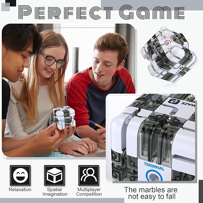 1 Sets Large Labyrinth 3D Maze Cube Puzzle Maze Game Gravity 3D Puzzle Cube Brain Teaser Ball Games for Kids Education Sensory Toys Gift for Adults (Classical,White)