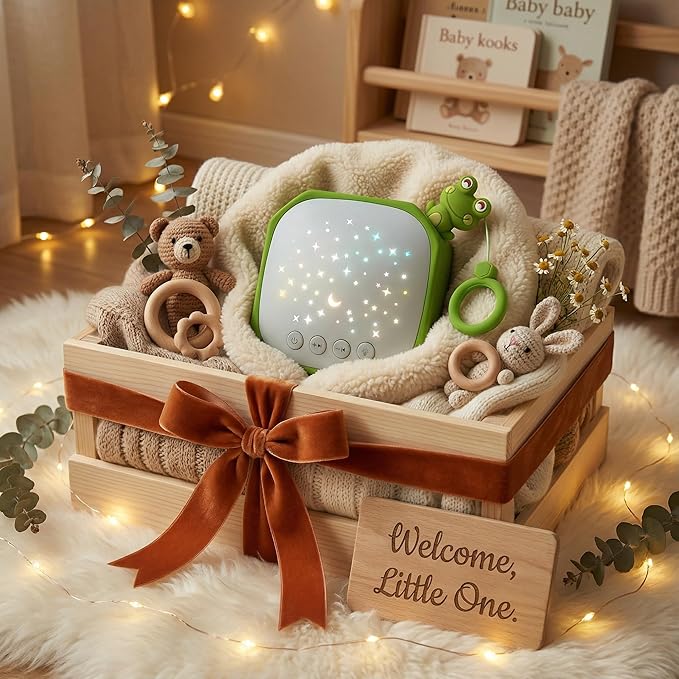 White Noise Sound Machine Baby with Star Projector | Portable Sleep Music Sound with Hook for Nursery, Bedroom, Travel, Infant, The Best Gift for Baby (Frog)