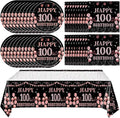 41Pcs 100th Birthday Decorations for Women, Vintage 100 Birthday Black and Rose Gold Disposable Paper Plates and Napkins Party Supplies for 20 Guests, 41Pcs Include 7" Plates Napkins and Tablecloth
